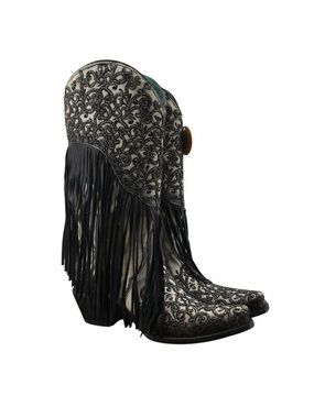 Corral Lamb Overlay Embroidery Western Boots Beige Black New Sz 7 .5